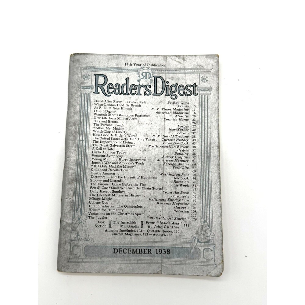 Vintage Readers Digest December 1938 Vol 33 No 200 Pre-WWII Gandhi Hitler